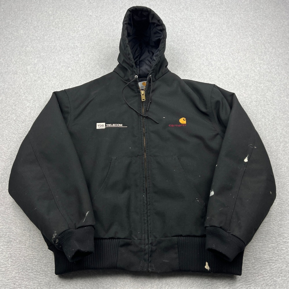 Carhartt Active Jacket Mens XL* Black Embroidered Logo Hooded Cotton Duck Canvas